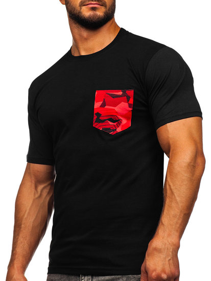 Bolf Herren Baumwoll T-Shirt mit Tasche Schwarz-Rot 14507