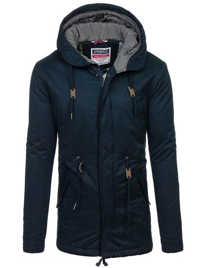 Bolf Herren Baumwoll Winterjacke Parka Dunkelblau  1793