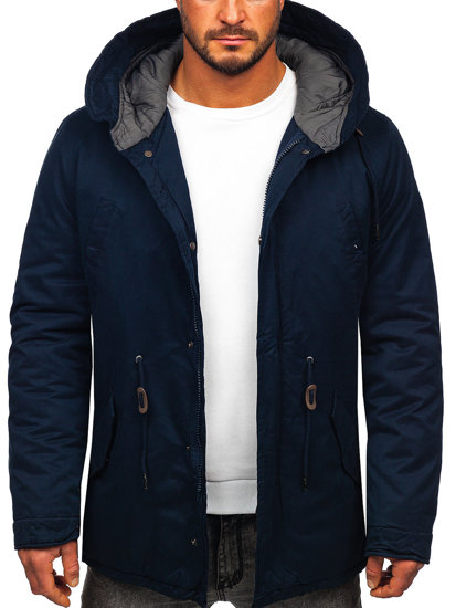 Bolf Herren Baumwoll Winterjacke Parka Dunkelblau  1793