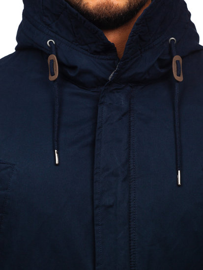 Bolf Herren Baumwoll Winterjacke Parka Dunkelblau  1793