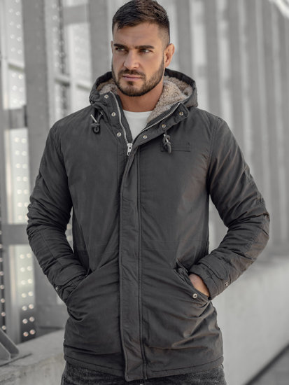 Bolf Herren Baumwoll Winterjacke Parka Schwarzgrau  EX838A