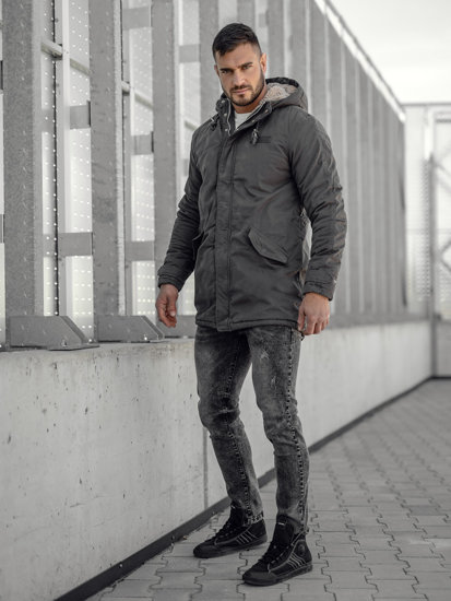 Bolf Herren Baumwoll Winterjacke Parka Schwarzgrau  EX838A