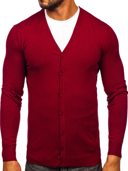 Bolf Herren Cardigan Aufknöpfbar Weinrot  MM6006