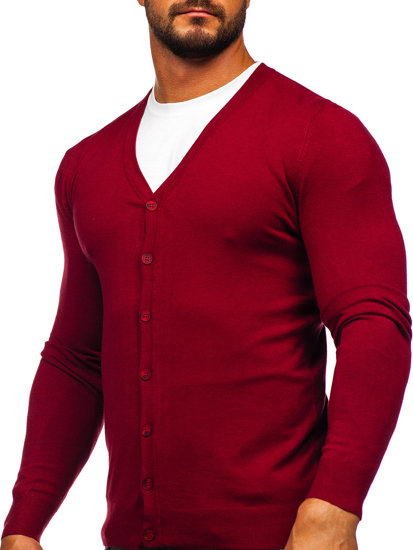 Bolf Herren Cardigan Aufknöpfbar Weinrot  MM6006