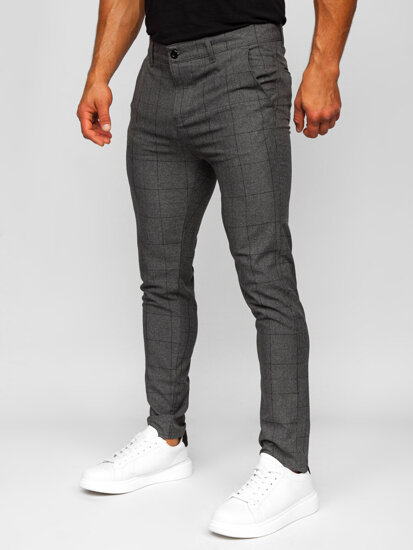 Bolf Herren Chinos Stoffhose Kariert Dunkelgrau  0032