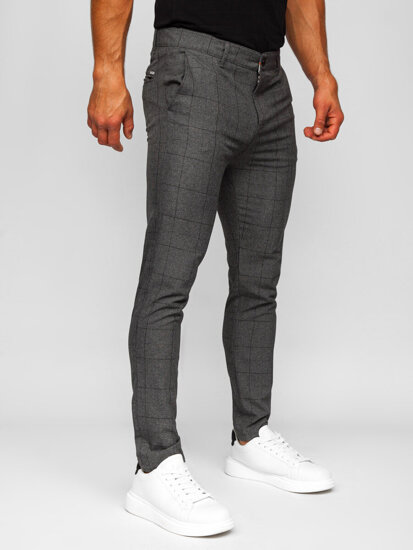 Bolf Herren Chinos Stoffhose Kariert Dunkelgrau  0032