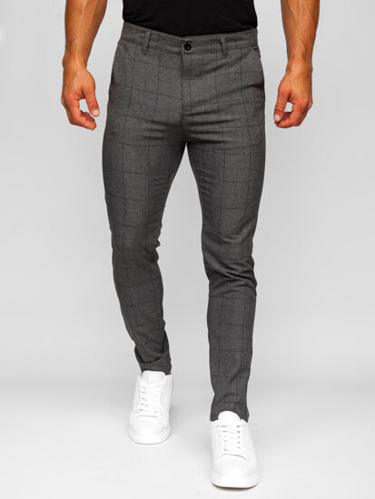 Bolf Herren Chinos Stoffhose Kariert Dunkelgrau  0032