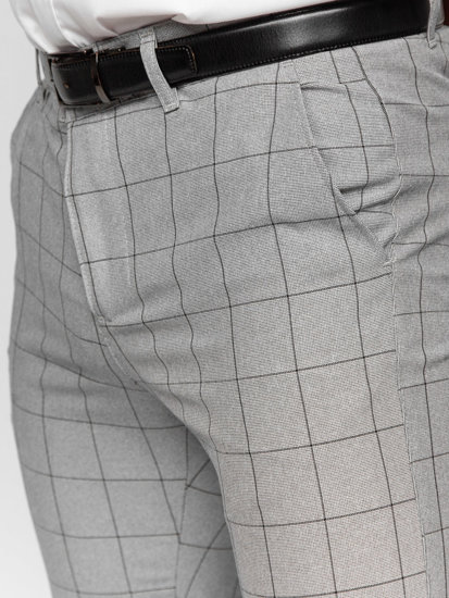 Bolf Herren Chinos Stoffhose Kariert Grau  0051