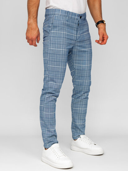 Bolf Herren Elegante Hose Kariert Blau  184164