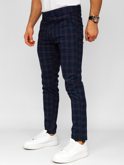 Bolf Herren Elegante Hose Kariert Dunkalblau  184170