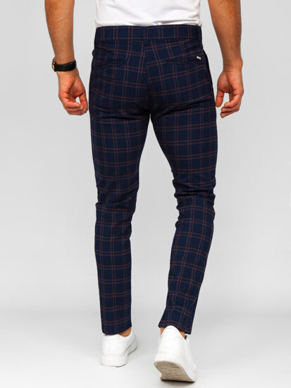 Bolf Herren Elegante Hose Kariert Dunkalblau  184170