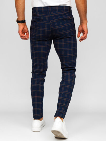 Bolf Herren Elegante Hose Kariert Dunkalblau  184189