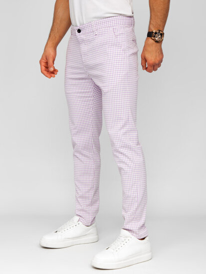 Bolf Herren Elegante Hose Kariert Violett  184143