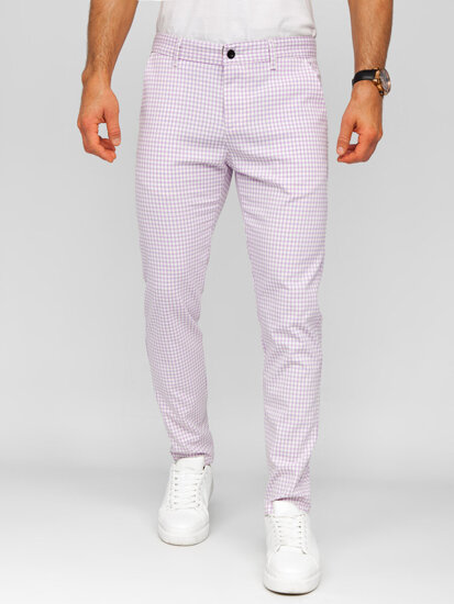 Bolf Herren Elegante Hose Kariert Violett  184143