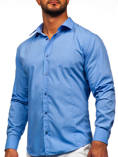 Bolf Herren Elegantes Langarm Hemd Blau  1703