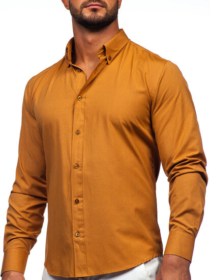 Bolf Herren Elegantes Langarm Hemd Camel  5821-1