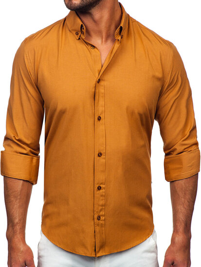 Bolf Herren Elegantes Langarm Hemd Camel  5821-1