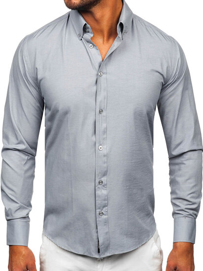 Bolf Herren Elegantes Langarm Hemd Grau  5821-1