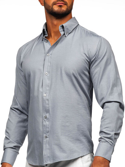 Bolf Herren Elegantes Langarm Hemd Grau  5821-1