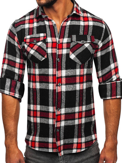 Bolf Herren Flanellhemd Kariert Langarm Hemd Rot  22702