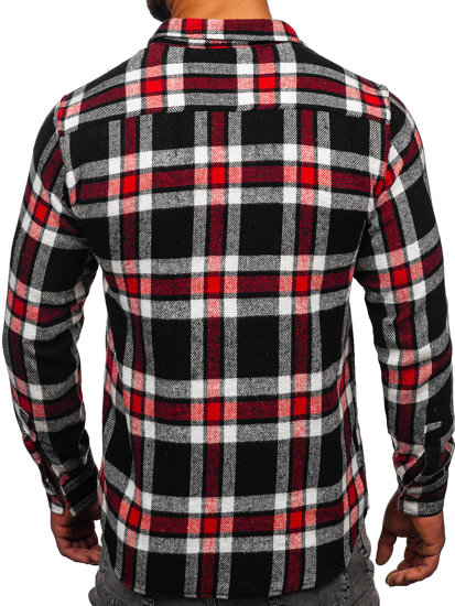 Bolf Herren Flanellhemd Kariert Langarm Hemd Rot  22702