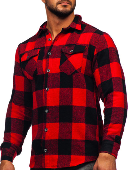 Bolf Herren Flanellhemd Langarm Schwarz-Rot  20723