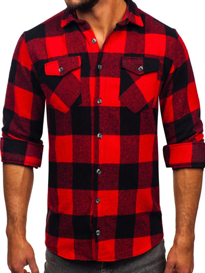 Bolf Herren Flanellhemd Langarm Schwarz-Rot  20723