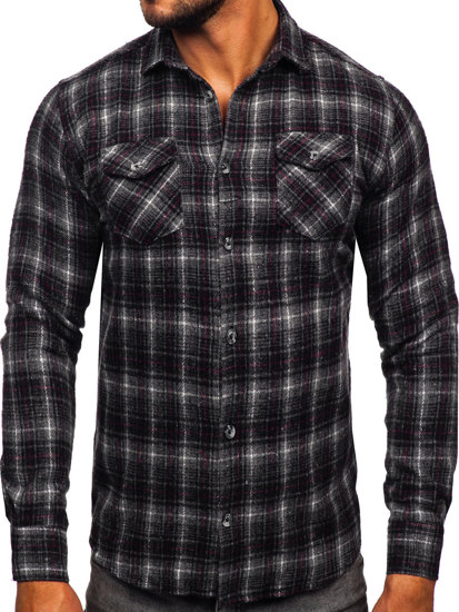 Bolf Herren Flanellhemd Langarm Schwarzgrau  20731-2