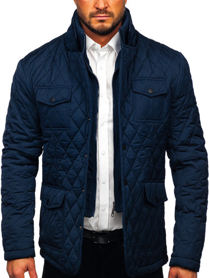 Bolf Herren Gepolsterte Jacke Elegant Dunkelblau  802