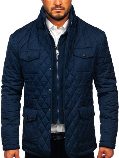 Bolf Herren Gepolsterte Jacke Elegant Dunkelblau  802