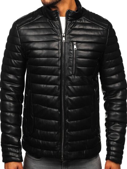 Bolf Herren Gepolsterte Kunstleder Winterjacke Biker Schwarz11Z8186