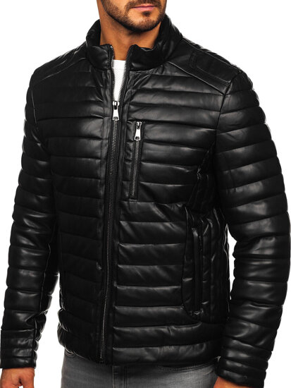 Bolf Herren Gepolsterte Kunstleder Winterjacke Biker Schwarz11Z8186