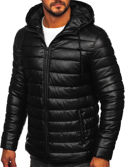 Bolf Herren Gepolsterte Kunstlederjacke Winterjacke Schwarz  11Z8088