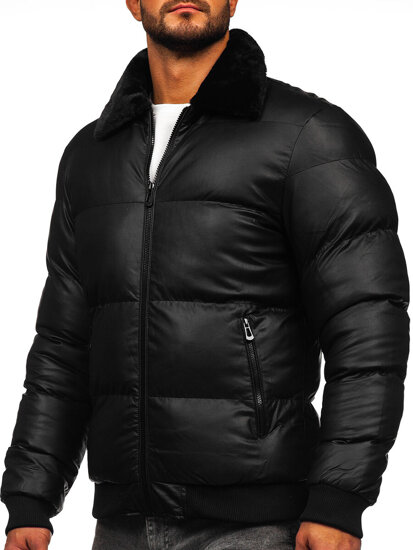 Bolf Herren Gepolsterte Kunstlederjacke Winterjacke Schwarz   M8301