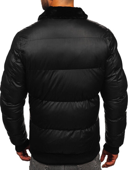 Bolf Herren Gepolsterte Kunstlederjacke Winterjacke Schwarz   M8301