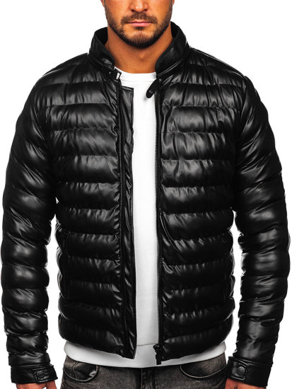 Bolf Herren Gepolsterte Kunstledrjacke Schwarz  5M796