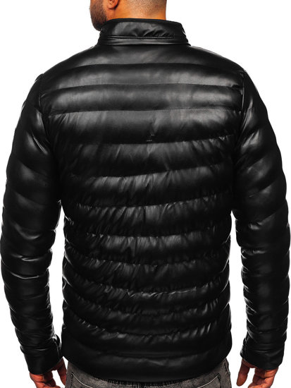 Bolf Herren Gepolsterte Kunstledrjacke Schwarz  5M796