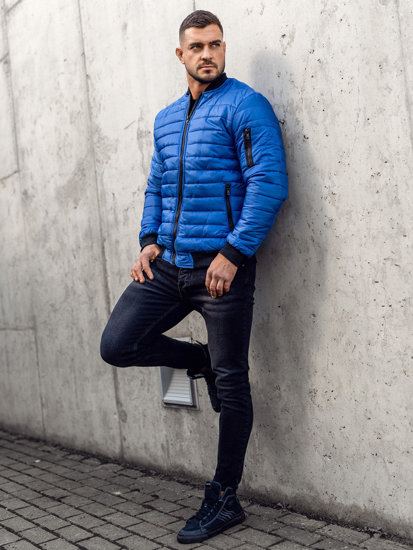 Bolf Herren Gepolsterte Übergangsjacke Bomberjacke Blau  MY-02A