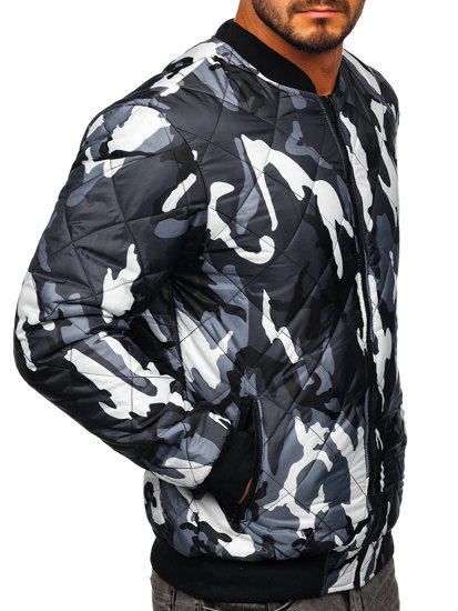 Bolf Herren Gepolsterte Übergangsjacke Bomberjacke Camo Grau  MY-01M