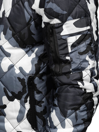 Bolf Herren Gepolsterte Übergangsjacke Bomberjacke Camo Grau  MY-01M