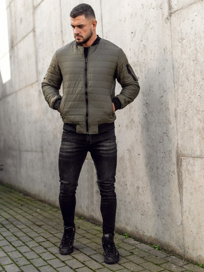 Bolf Herren Gepolsterte Übergangsjacke Bomberjacke Khaki  MY-02