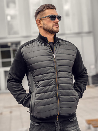 Bolf Herren Gepolsterte Übergangsjacke Bomberjacke Schwarz 146307A