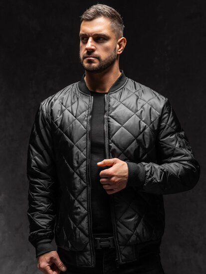 Bolf Herren Gepolsterte Übergangsjacke Bomberjacke Schwarz  MY-01A1