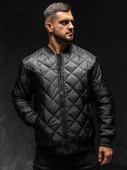 Bolf Herren Gepolsterte Übergangsjacke Bomberjacke Schwarz  MY-01A1