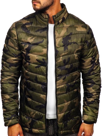 Bolf Herren Gepolsterte Übergangsjacke Sport Jacke Camo Grün SM80