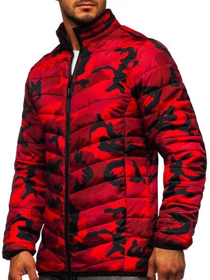 Bolf Herren Gepolsterte Übergangsjacke Sport Jacke Camo-Rot  SM32