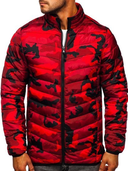 Bolf Herren Gepolsterte Übergangsjacke Sport Jacke Camo-Rot  SM32