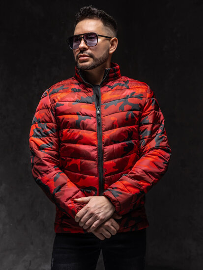 Bolf Herren Gepolsterte Übergangsjacke Sportjacke Camo-Rot  SM32A1