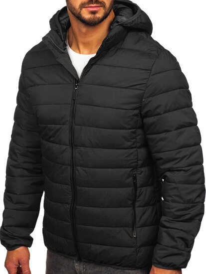 Bolf Herren Gepolsterte Übergangsjacke mit Kapuze Schwarzgrau  5M3197