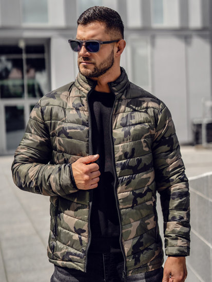 Bolf Herren Gepolsterte Winterjacke Camo Grün  SM80A